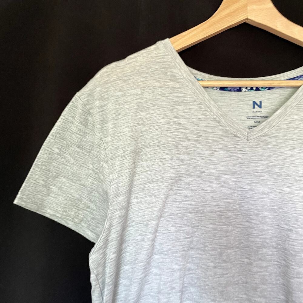 Natori V-Neck Sleep Shirt Medium Grey Womens Heathered Stretch Knit - Picture 2 of 5